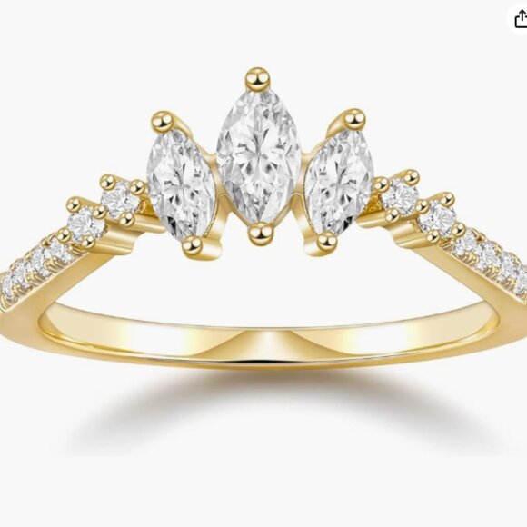 EUC - 14K Gold Plated Marquise Wedding Band/Stacking Ring Size 9 - Picture 3 of 9